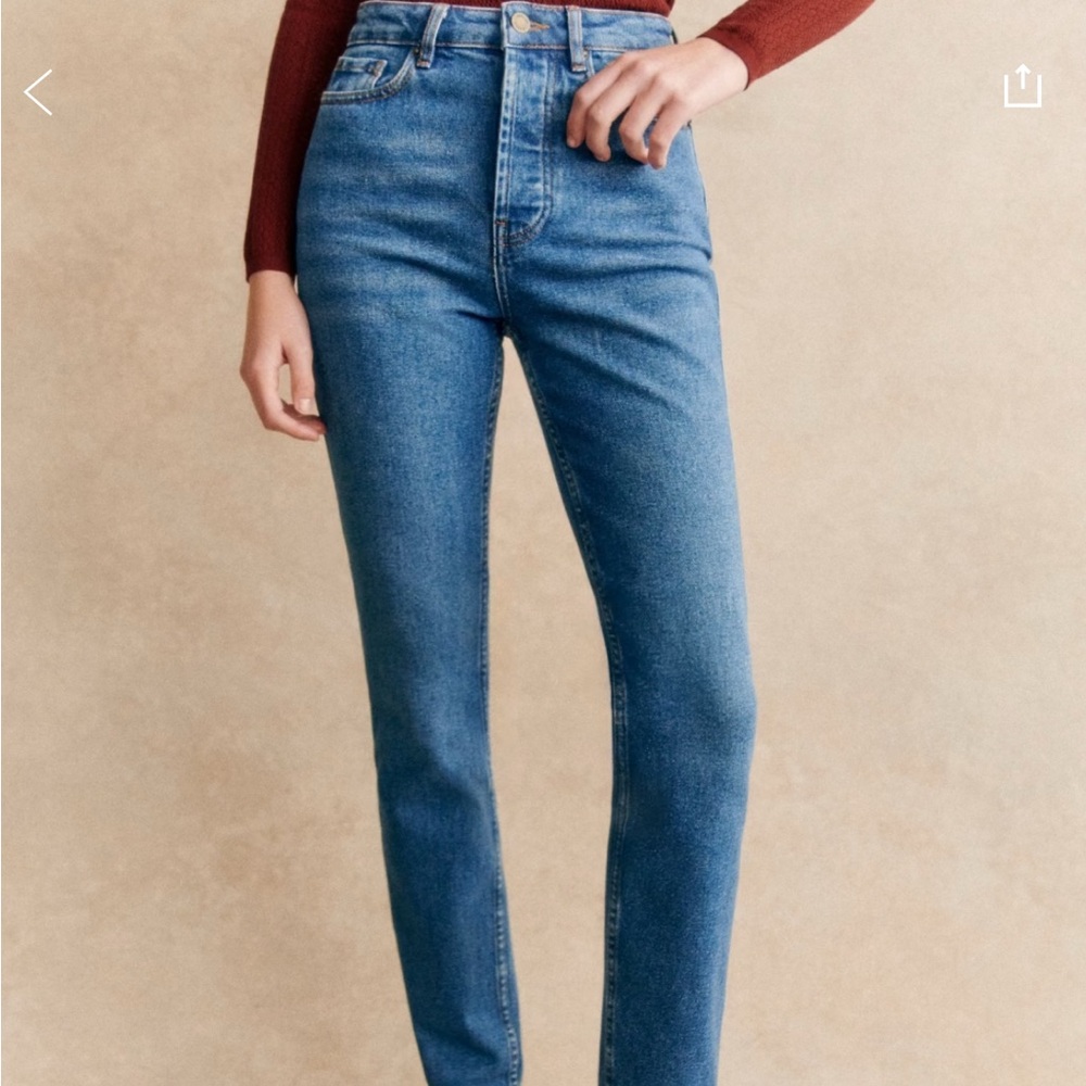Sézane Straight-Leg High-Rise Jeans in Medium Blue
